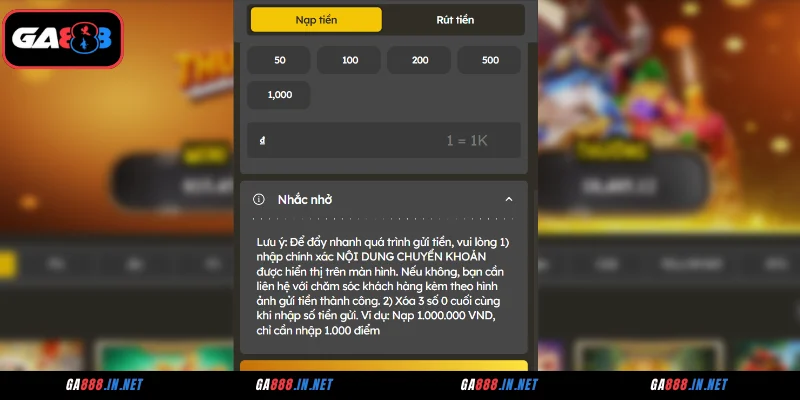 Nạp Tiền GA888 - Quy Trình Chuẩn, An Toàn, Không Gặp Lỗi 4 Điều cần lưu ý khi nạp tiền GA888