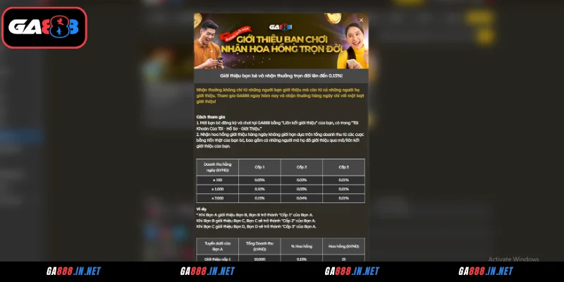 Ưu Đãi Giới Thiệu Bạn Bè Nhận Thưởng Lên Đến 0.15% Siêu Hot 3 Lợi ích khi tham gia chương trình giới thiệu bạn bè tại GA888